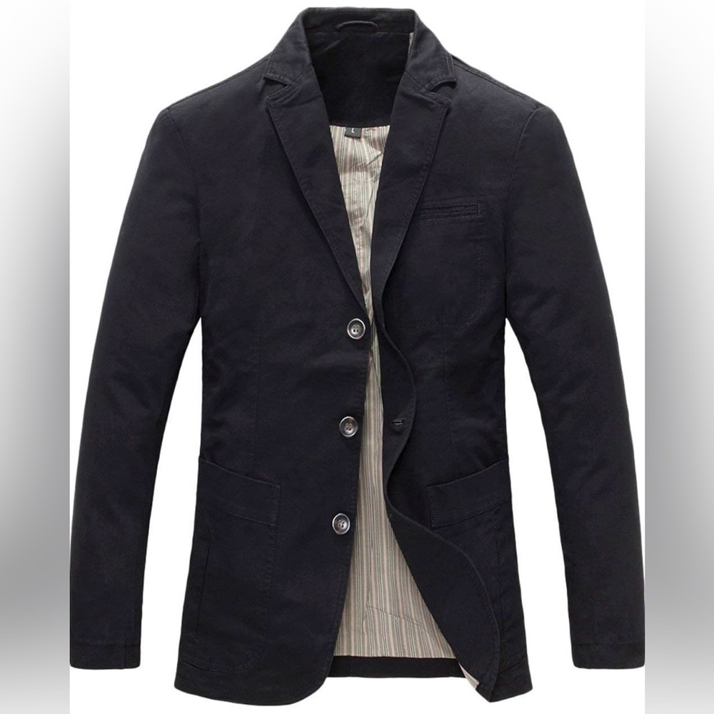 BNWT! CHOUYATOU, Men's Casual 3 Button Stripe Lined Cotton Twill Suit Jacket, π»π€ - Picture 2 of 10